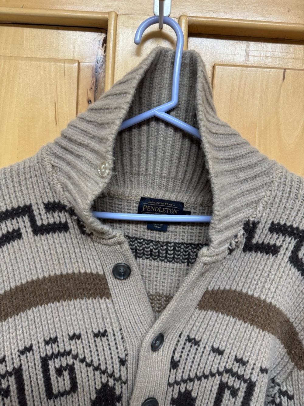Pendleton Beige Shawl Collar Cardigan with Brown and Black Pattern - Picture 6 of 9